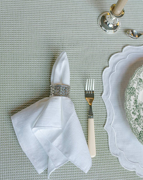 White Linen Napkin with White Piping