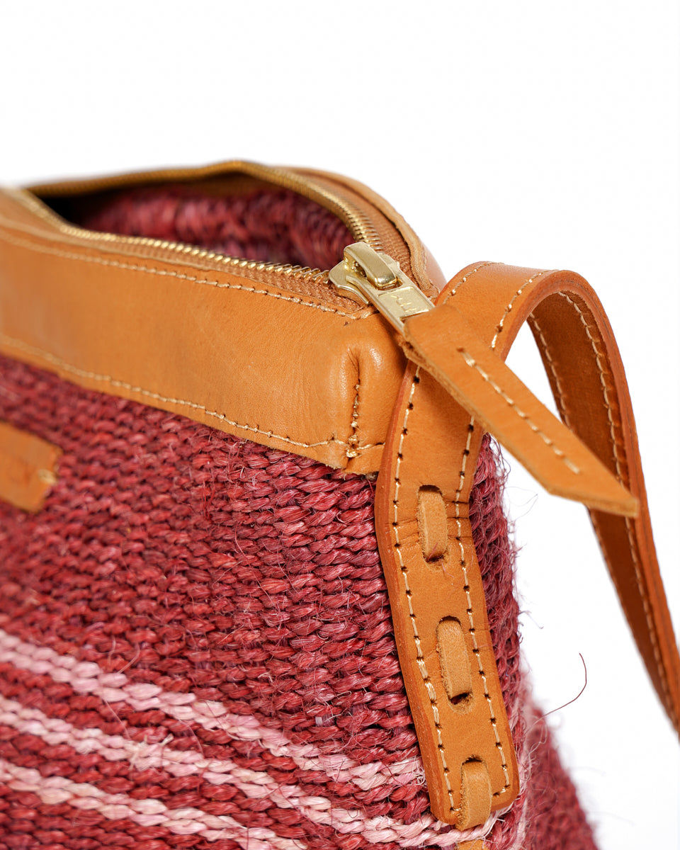 BUNI: Ruby and Vintage Pink Sisal Mini Cross-Body Bag