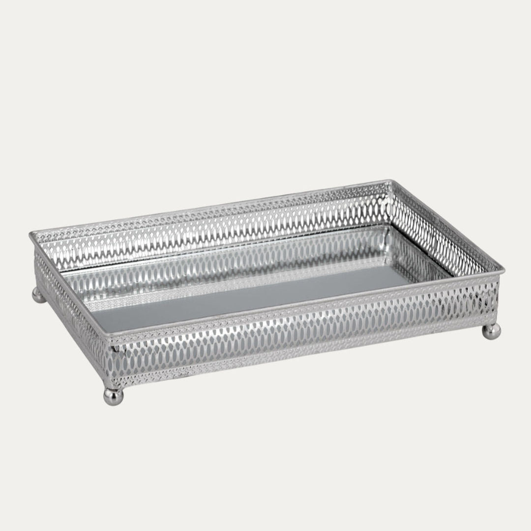 Silver Rectangular Tray with Mirror