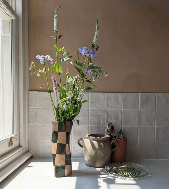 Green Check Twist Vase