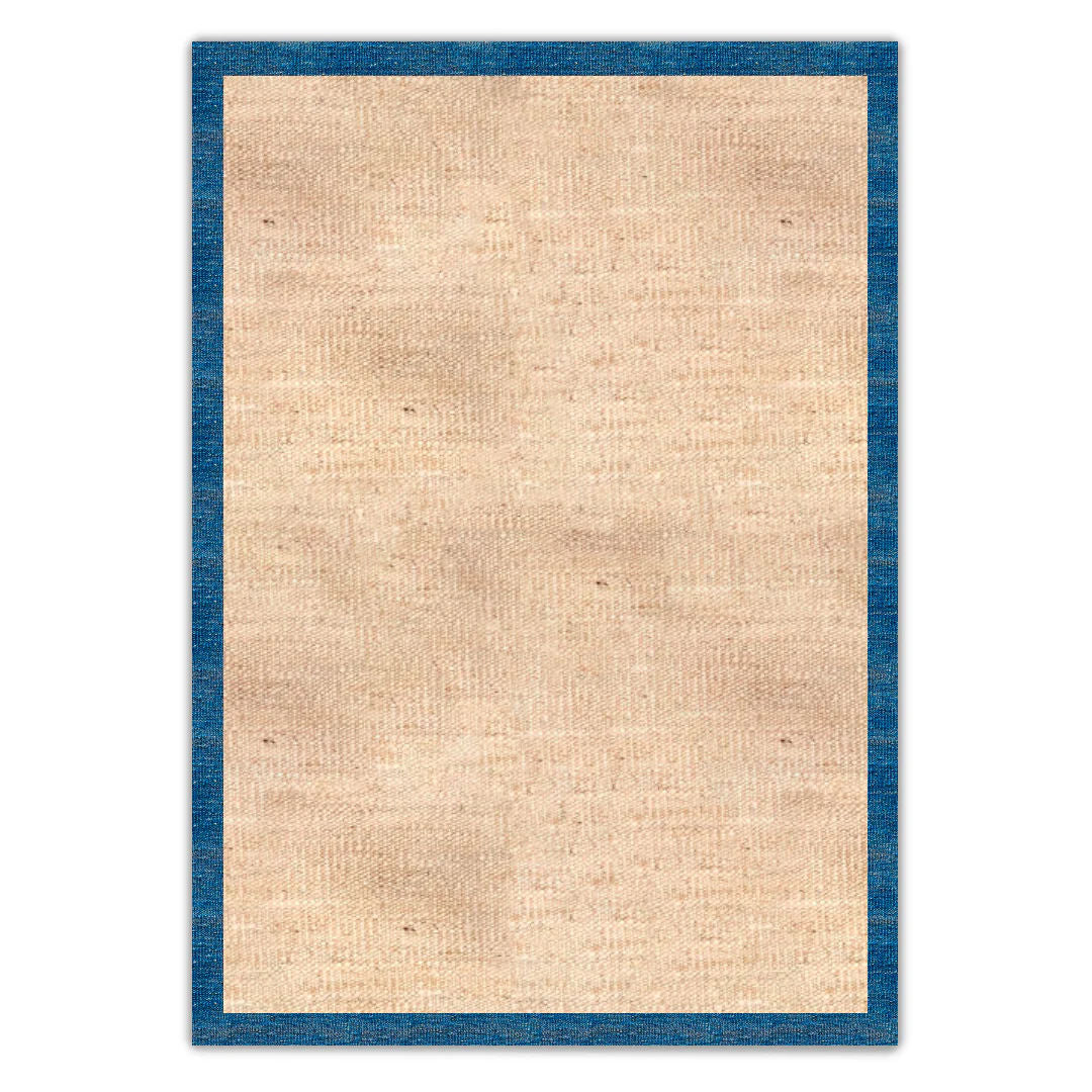 Cream with Sky Blue Border Flatweave Rug
