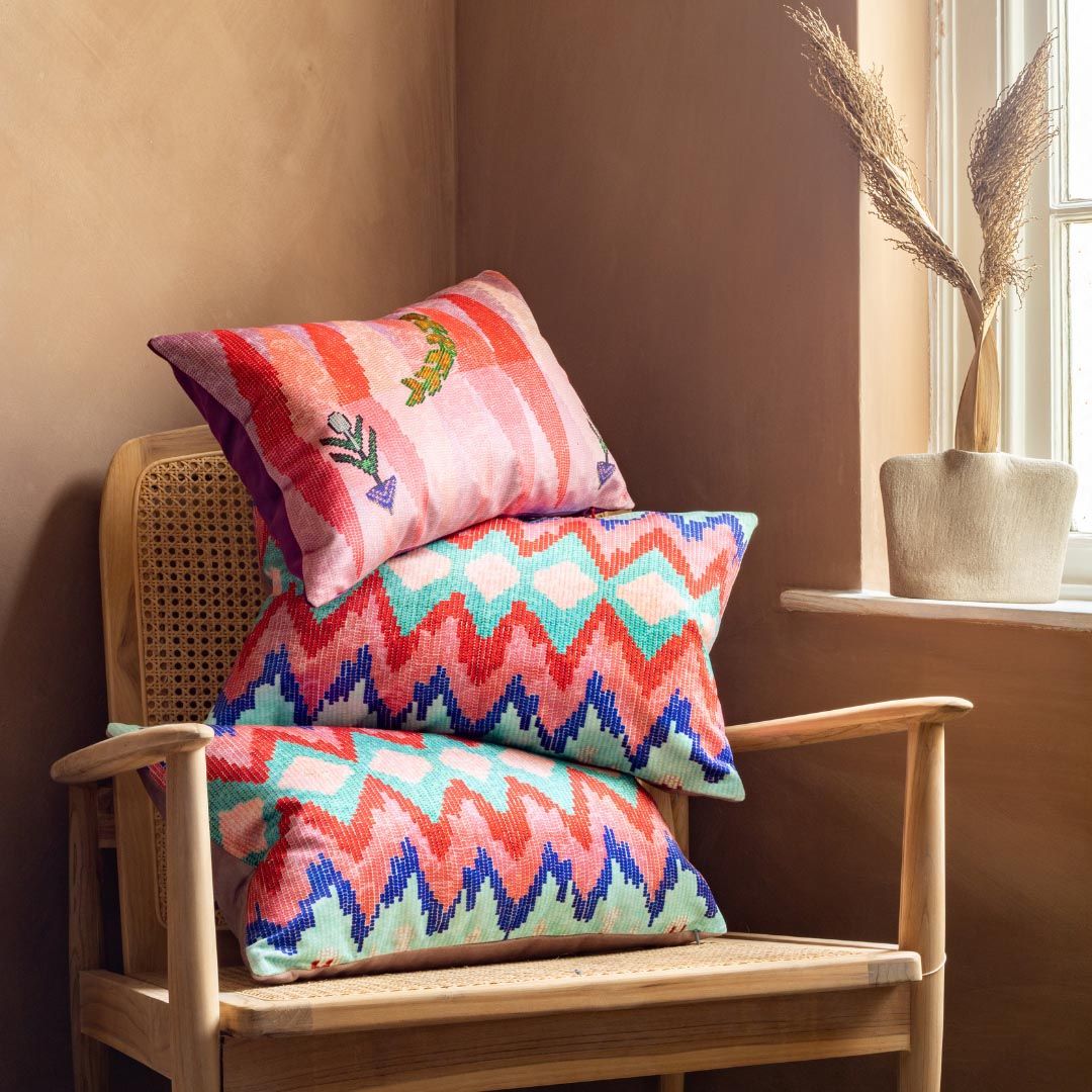 Eemerre Cushion - Turquoise, Red, Ink And Blue