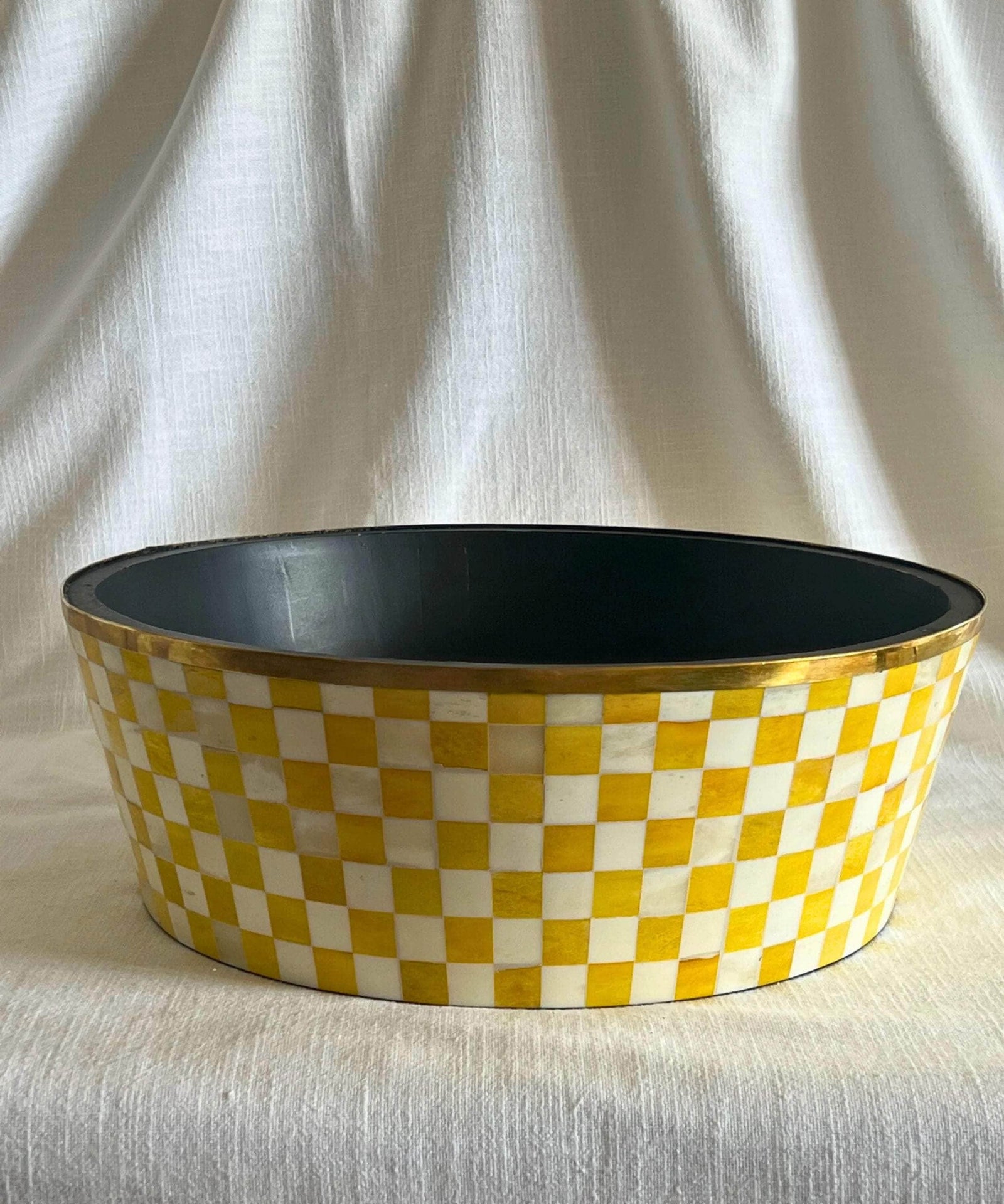 Round Inlay Planter | Large |Yellow | Chequered