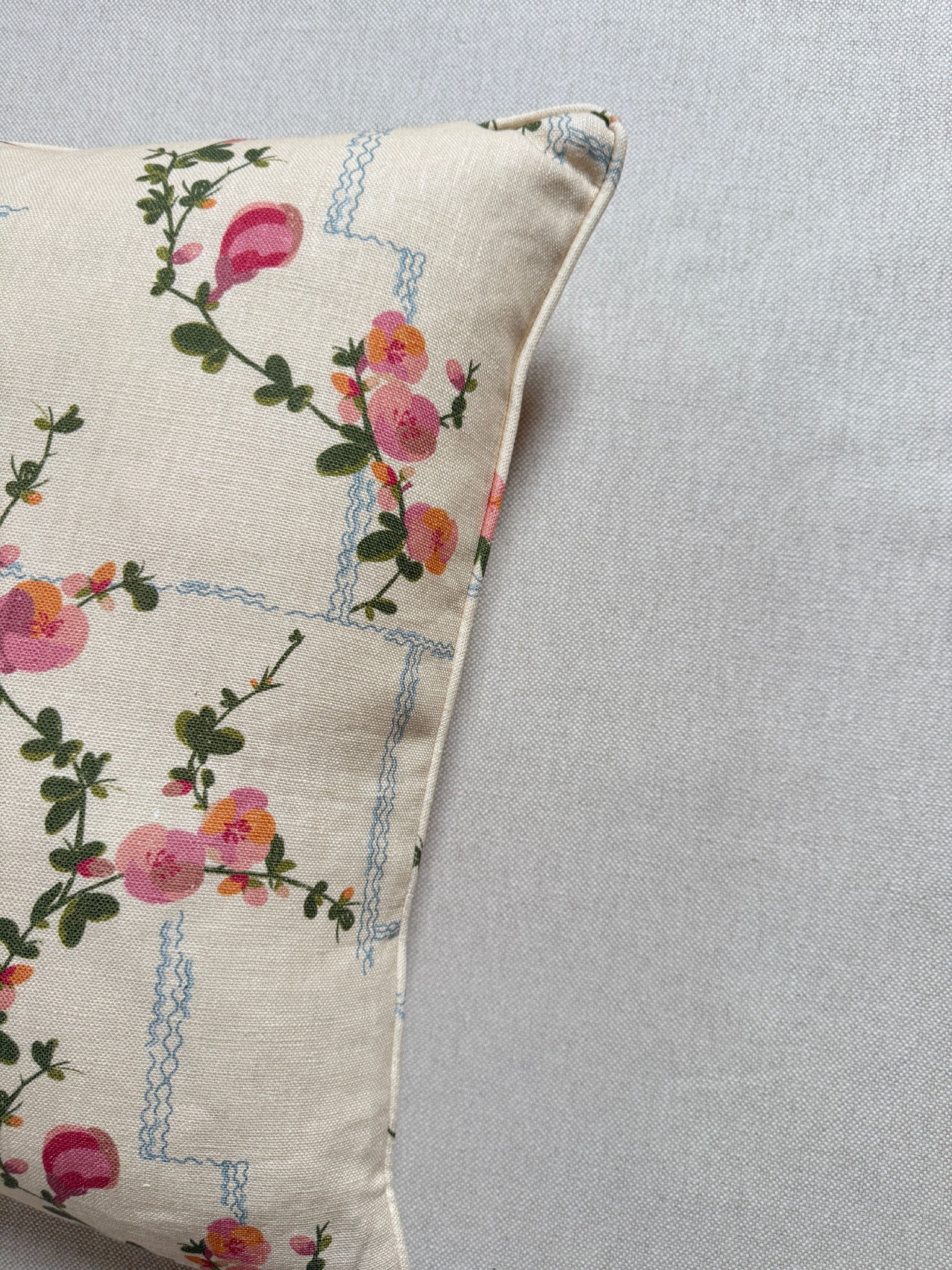 Coco Pink on Beige Linen Cushion