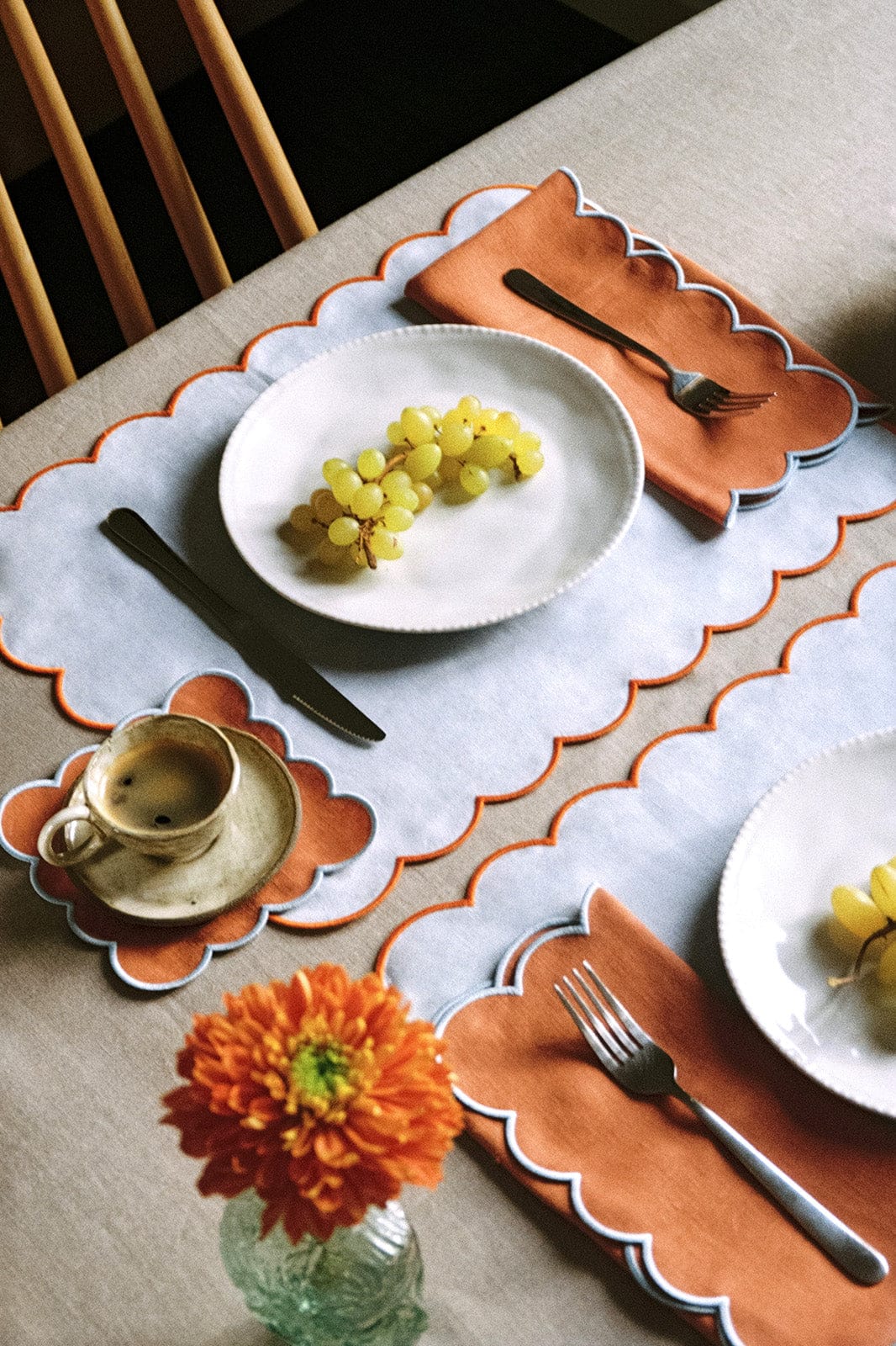 Zero-Waste Scalloped Linen Placemats Sky Blue - Set of 2