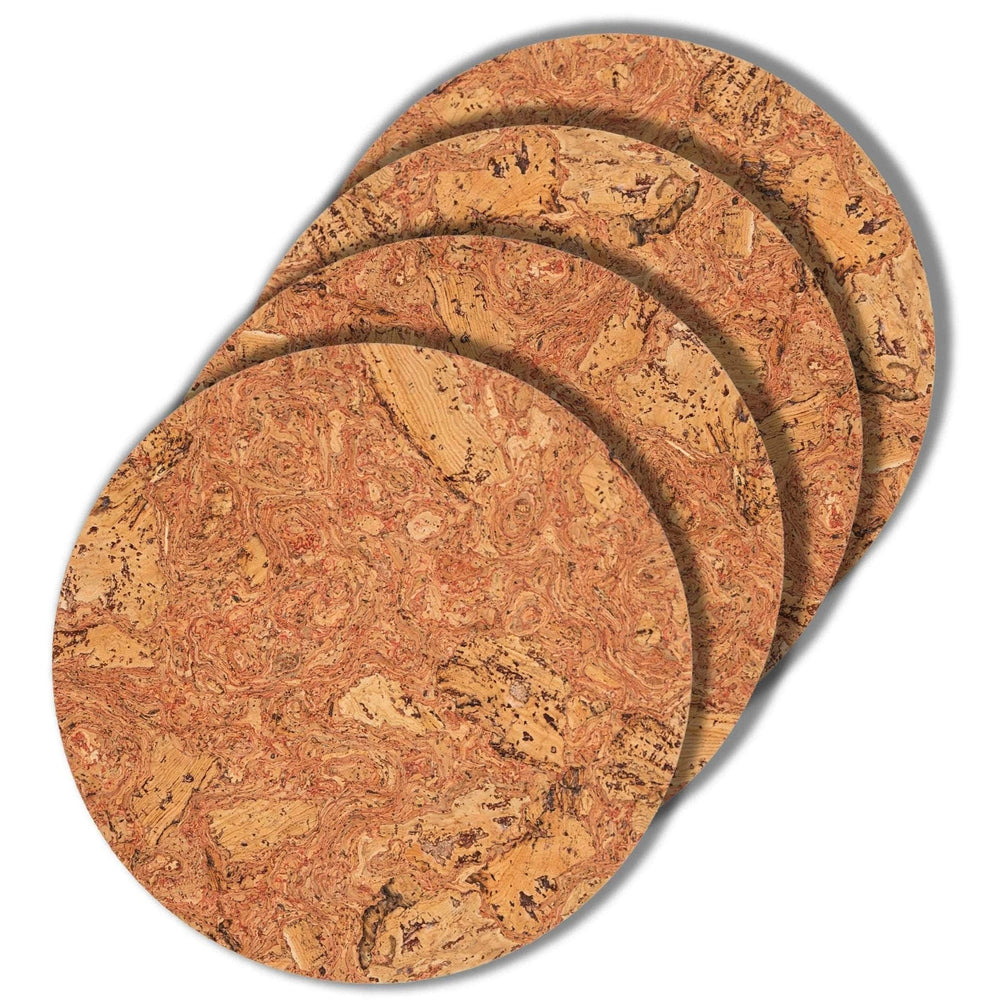 Round Natural Cork Placemat Set of 4 - Red