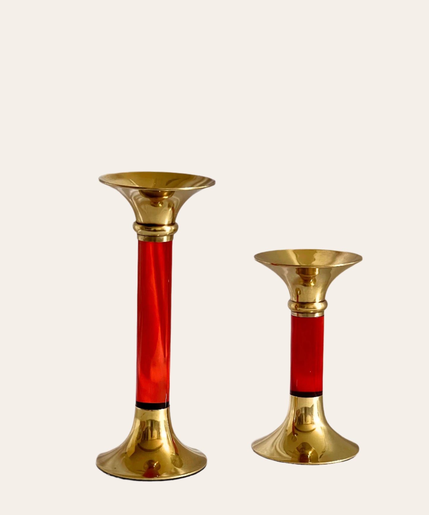 Brass and Acrylic Candleholder | Small | Ruby Red