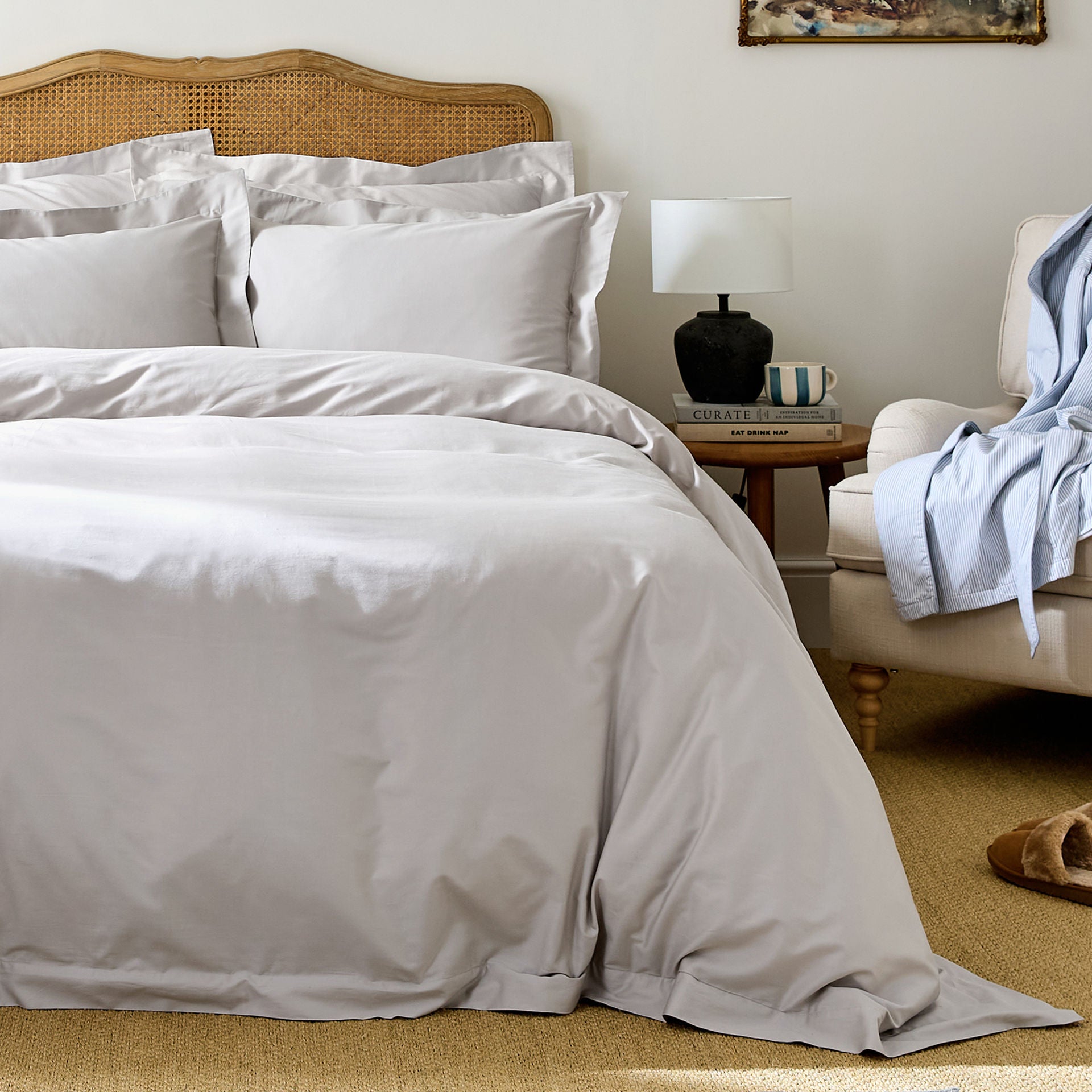 Luxury Organic Cotton Dove Grey Edged Bedding Set