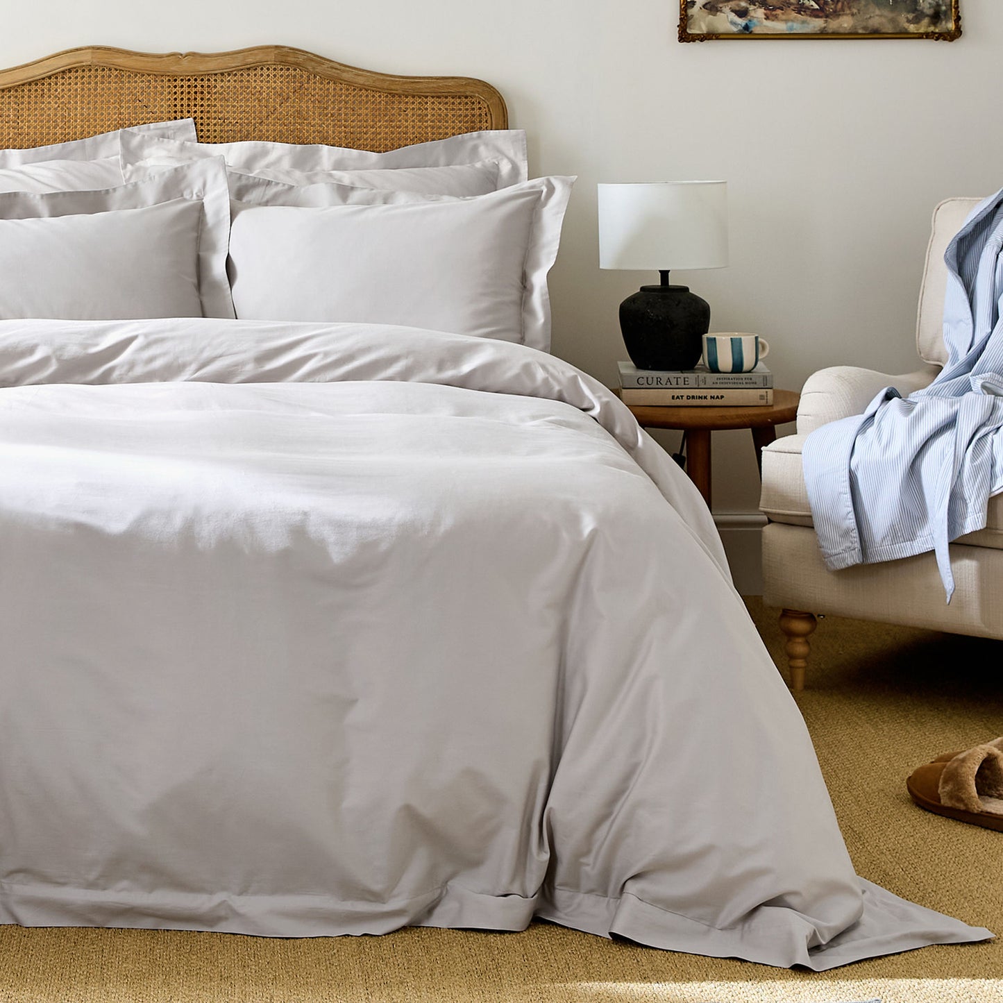 Luxury Organic Cotton Dove Grey Edged Bedding Set