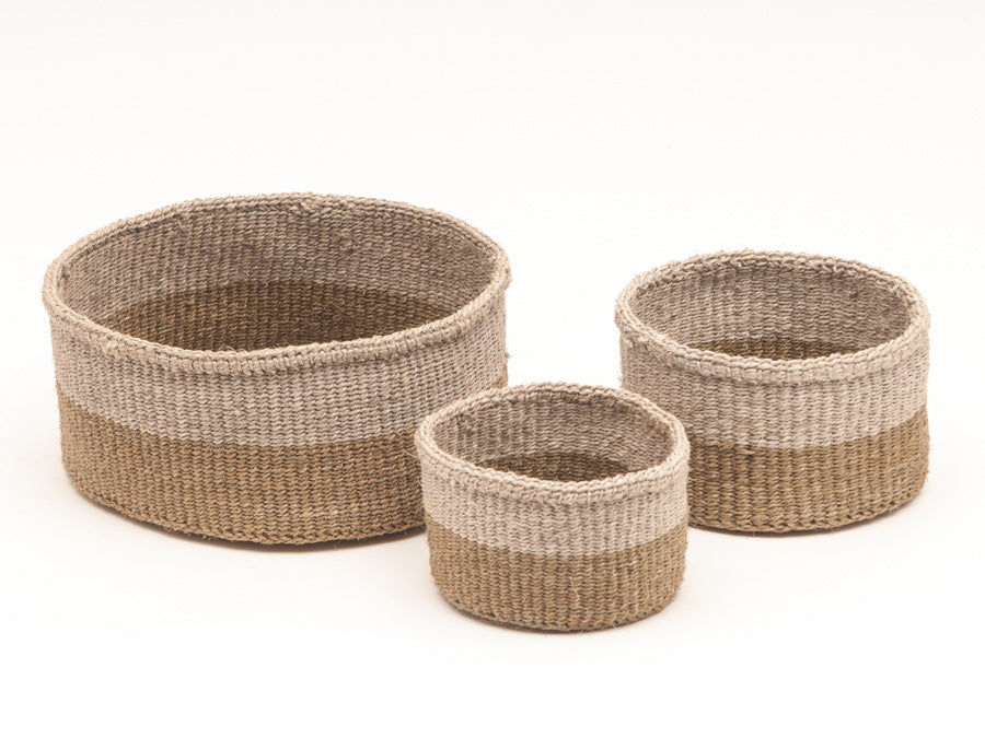 CHALI: Brown & Grey Colour Block Woven Basket