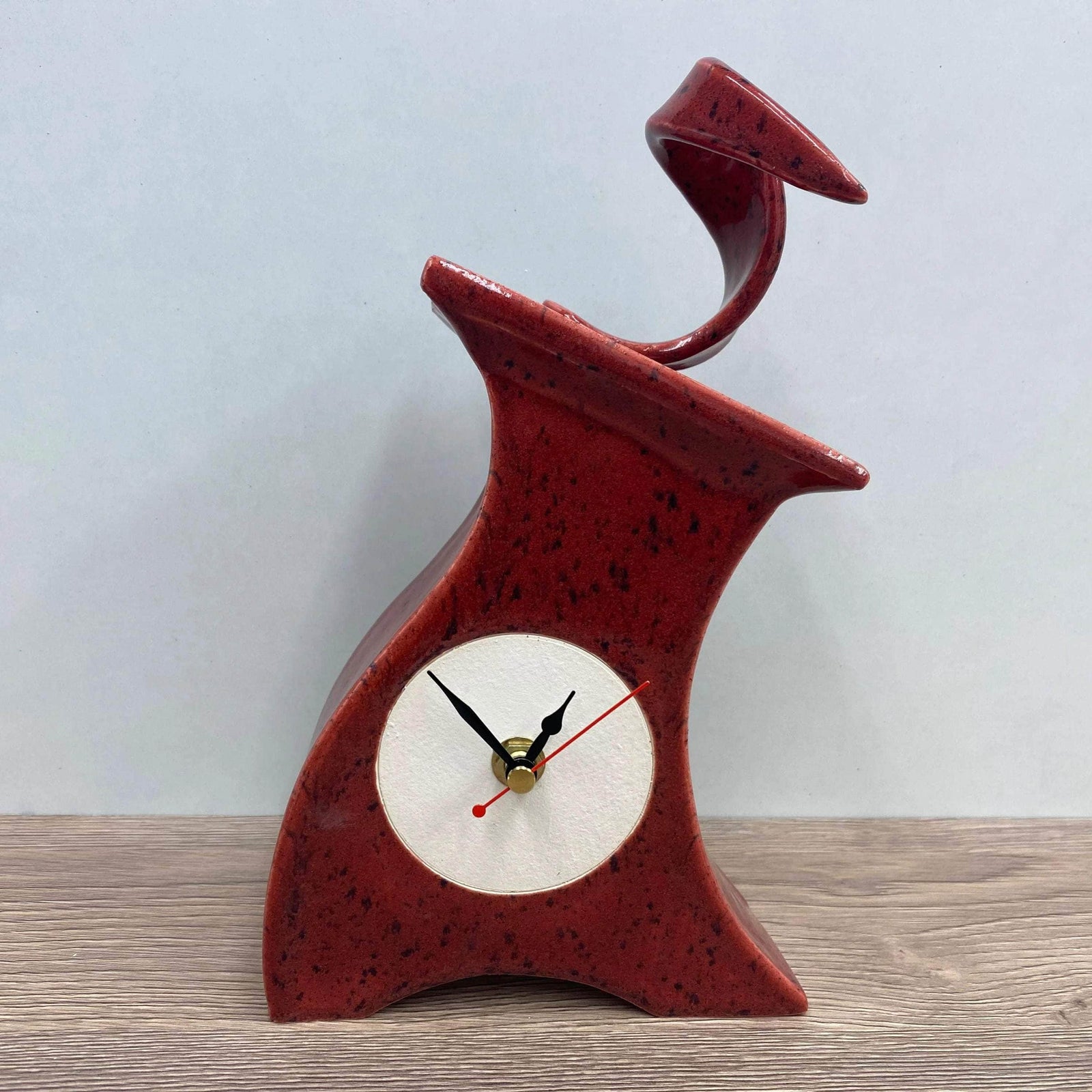 Ceramic Mantel Clock with Open Face - Speckled Red