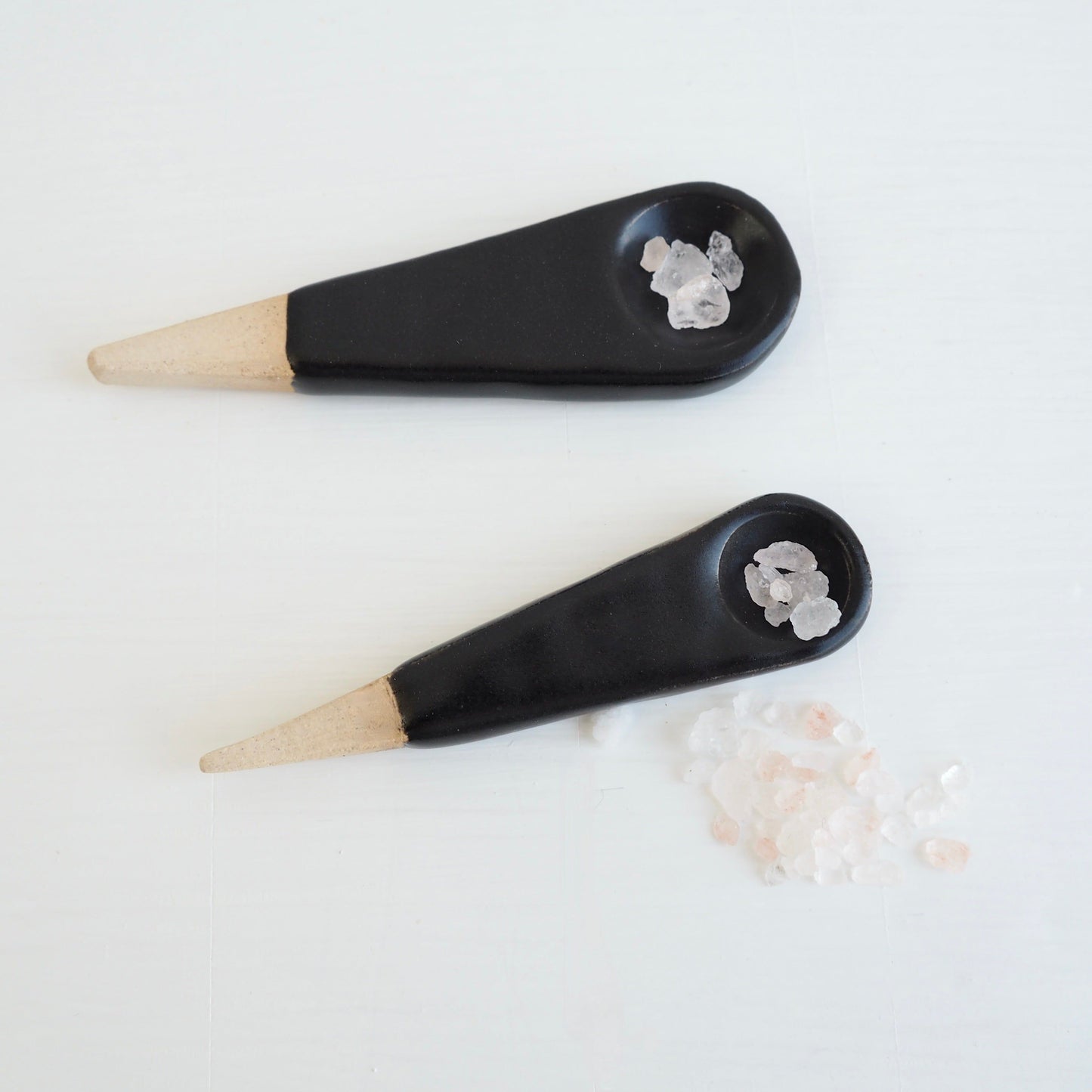 Handmade Mini Black Satin Pottery Salt / Spice Spoon