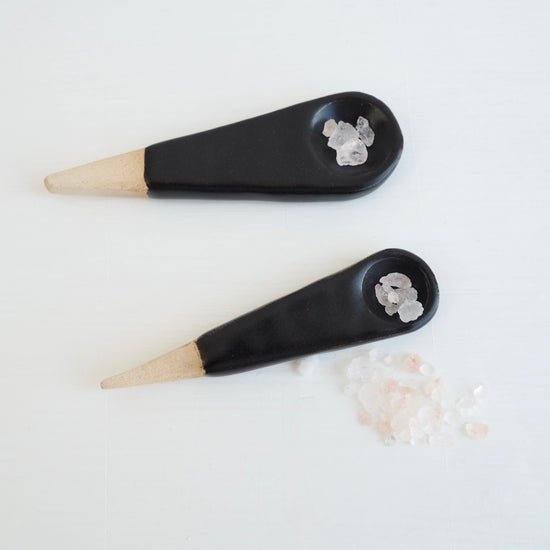 Handmade Mini Black Satin Pottery Salt / Spice Spoon