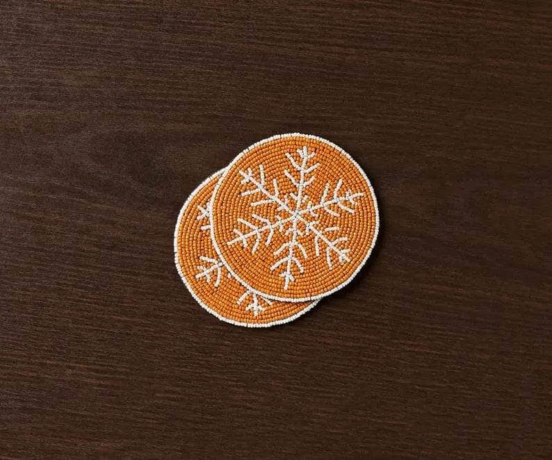 Handmade Beaded Christmas Snowflakes Coasters