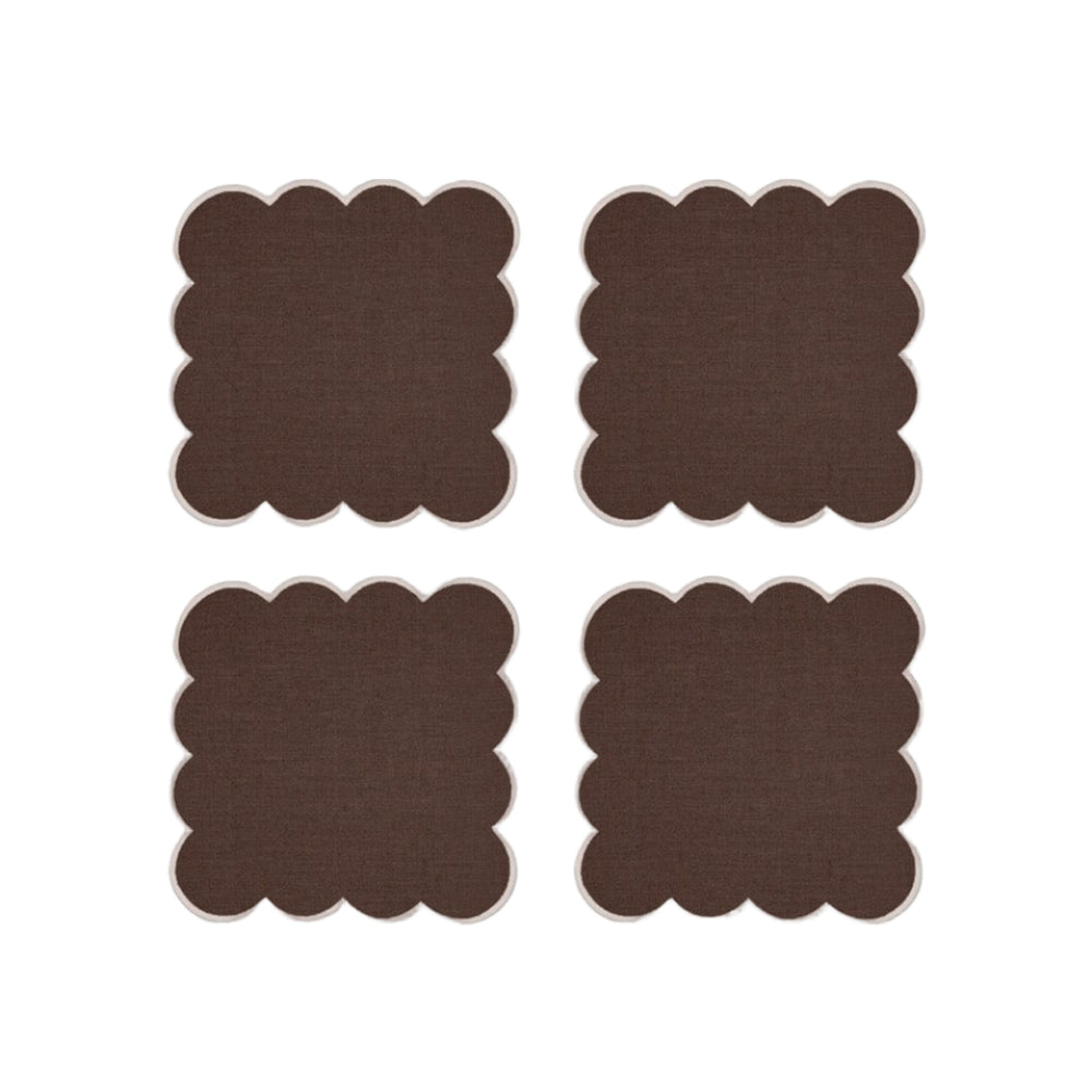 Zero-Waste Scalloped Linen Cocktail Napkins Chocolate - Set of 4