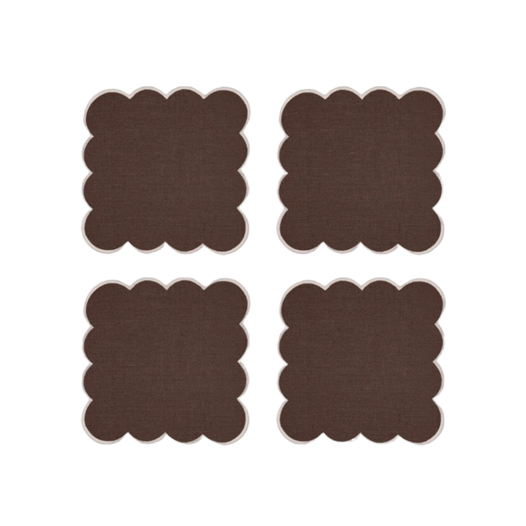 Zero-Waste Scalloped Linen Cocktail Napkins Chocolate - Set of 4