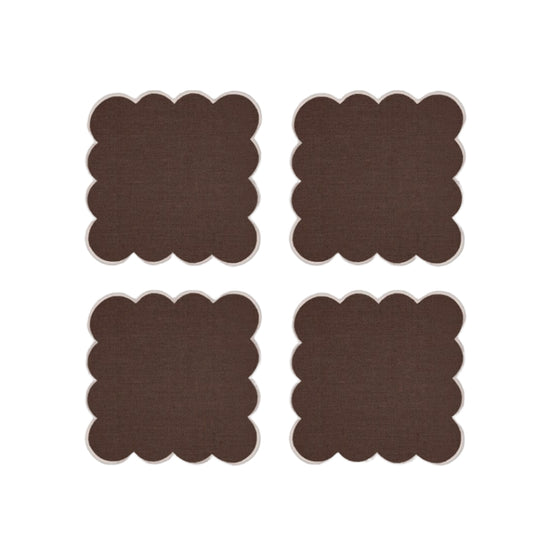 Zero-Waste Scalloped Linen Cocktail Napkins Chocolate - Set of 4