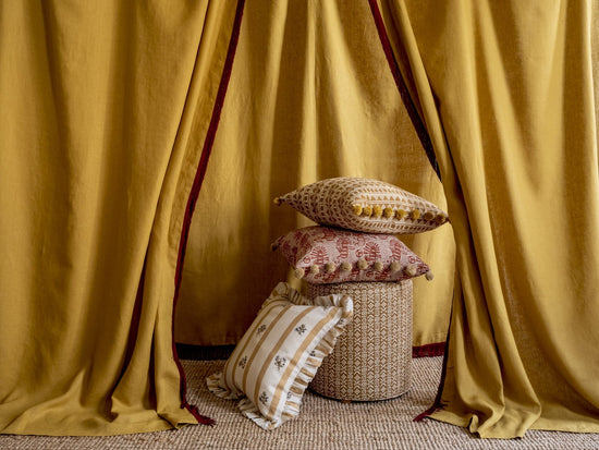 Flax & Field Posy Stripe Cushion in Ochre with Frill