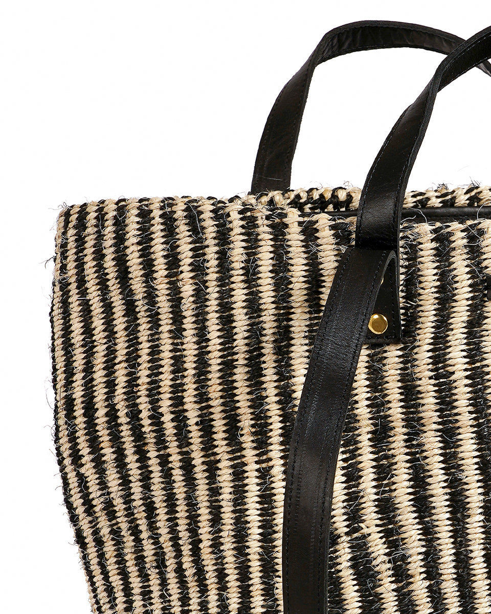 SALAMU: Black and Natural Pinstripe Sisal Shopper