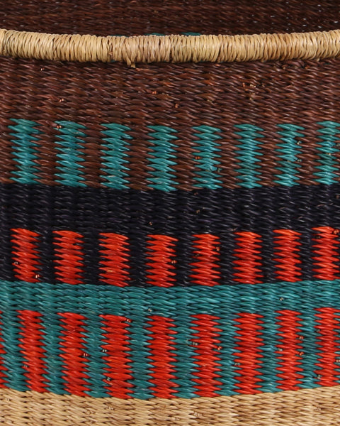KWESI: Large Orange, Teal and Brown Floor Storage Basket with Handles