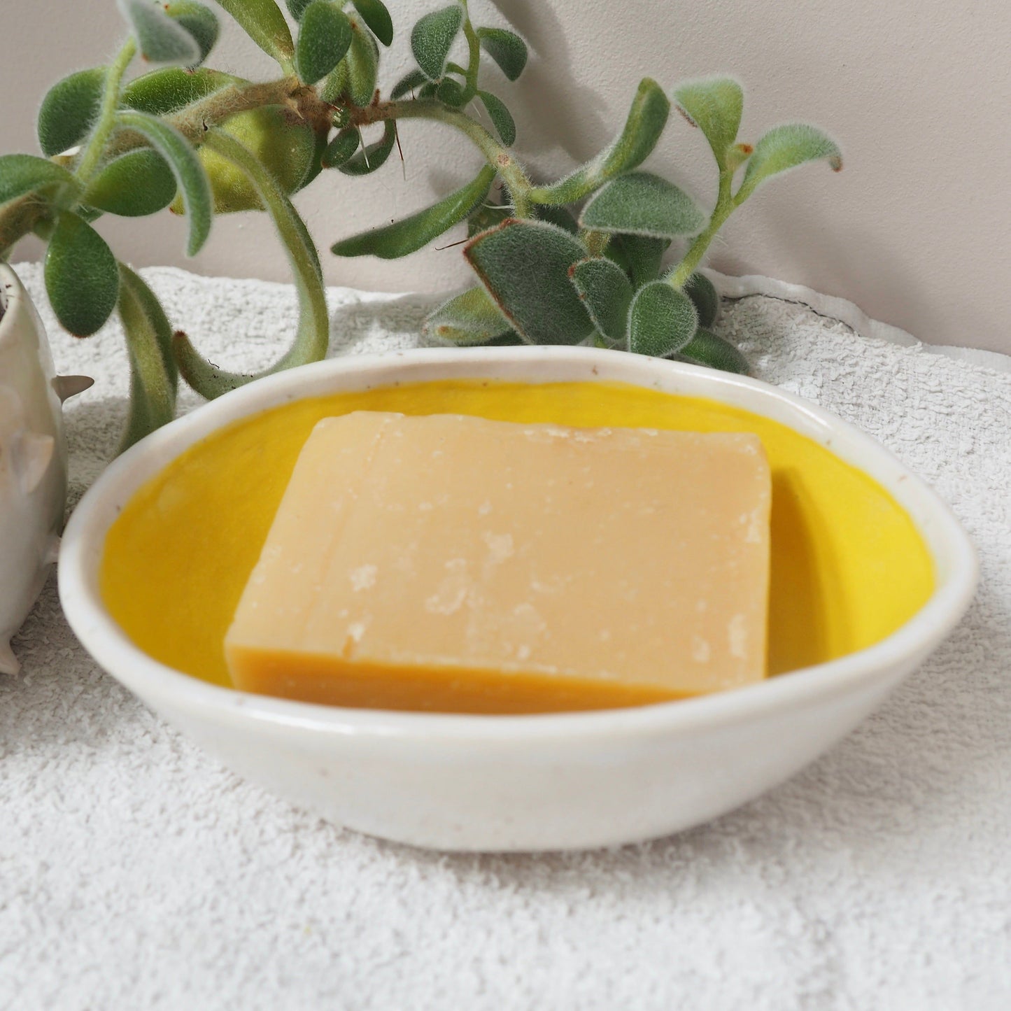 Handmade Yellow Speckled Oval Pottery Soap Dish