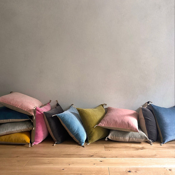 The Velvet And Linen Cushion Jade Green