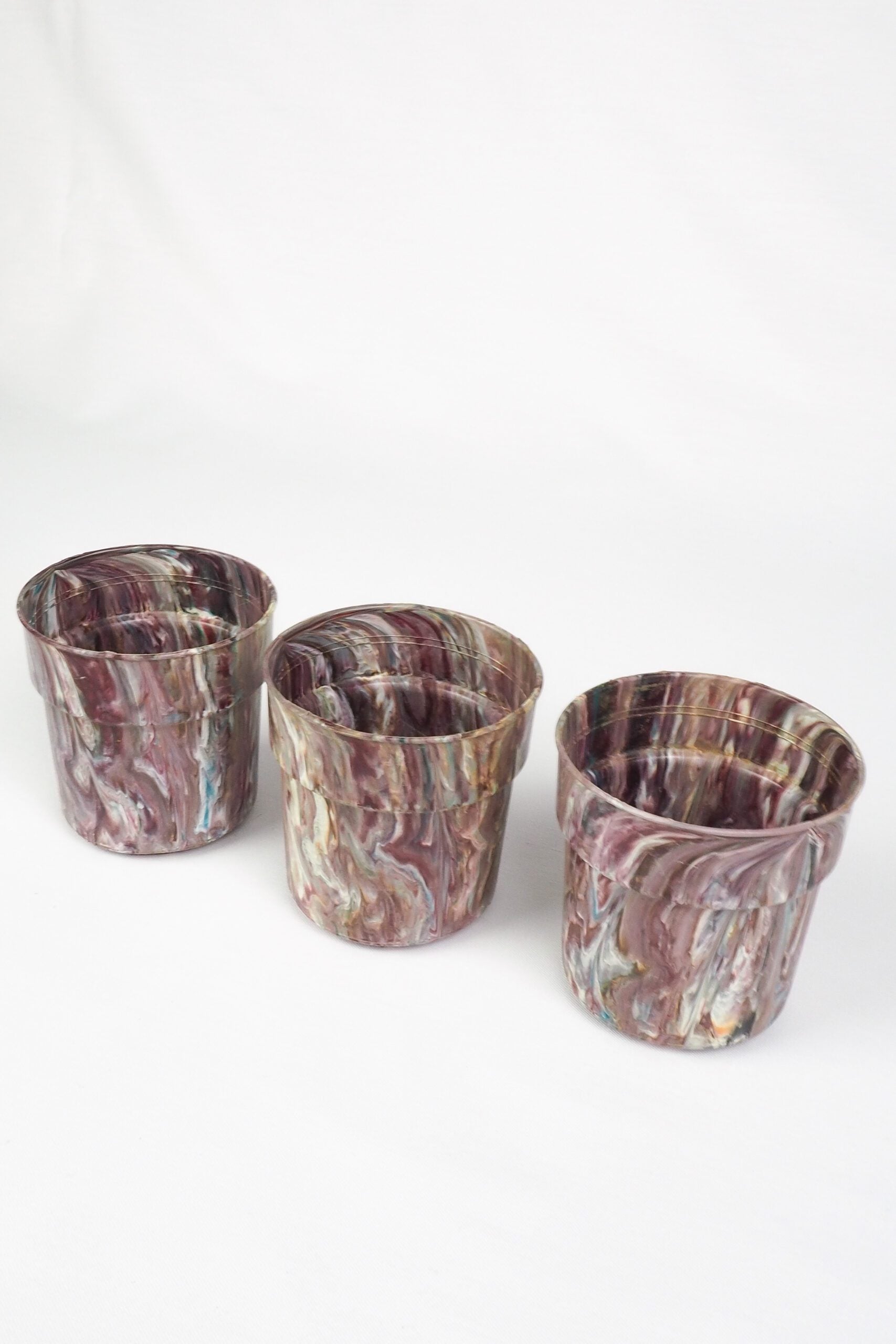 3 Vintage Marbled Plant Pots