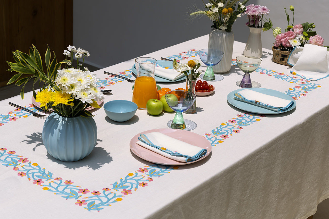 Embroidered Tablecloths - White & Blue (Set of 4)