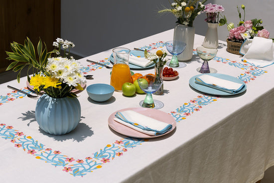Embroidered Tablecloths - White & Blue (Set of 4)
