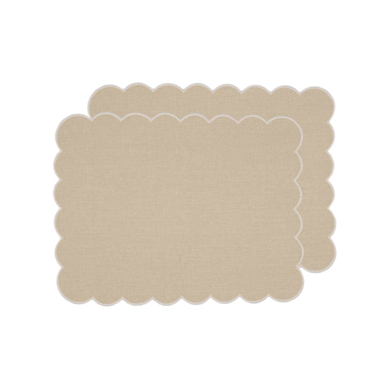 Zero-Waste Scalloped Linen Placemats Oatmeal- Set of 2