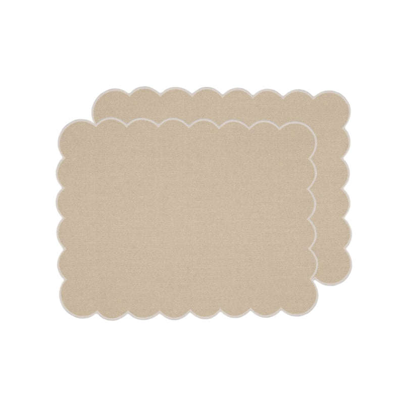 Zero-Waste Scalloped Linen Placemats Oatmeal- Set of 2