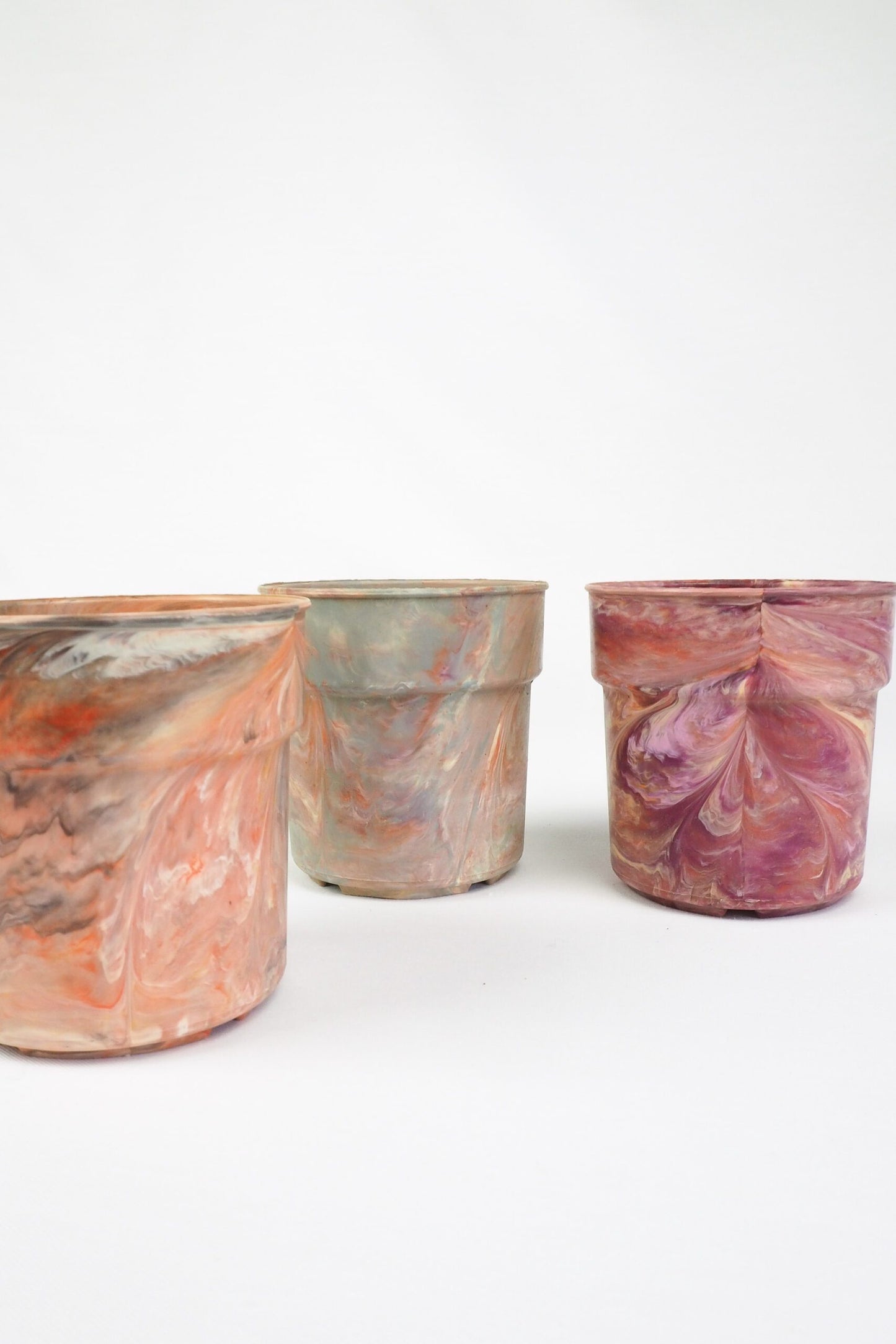 3 Vintage Marbled Plant Pots
