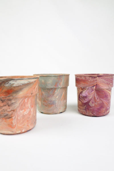 3 Vintage Marbled Plant Pots