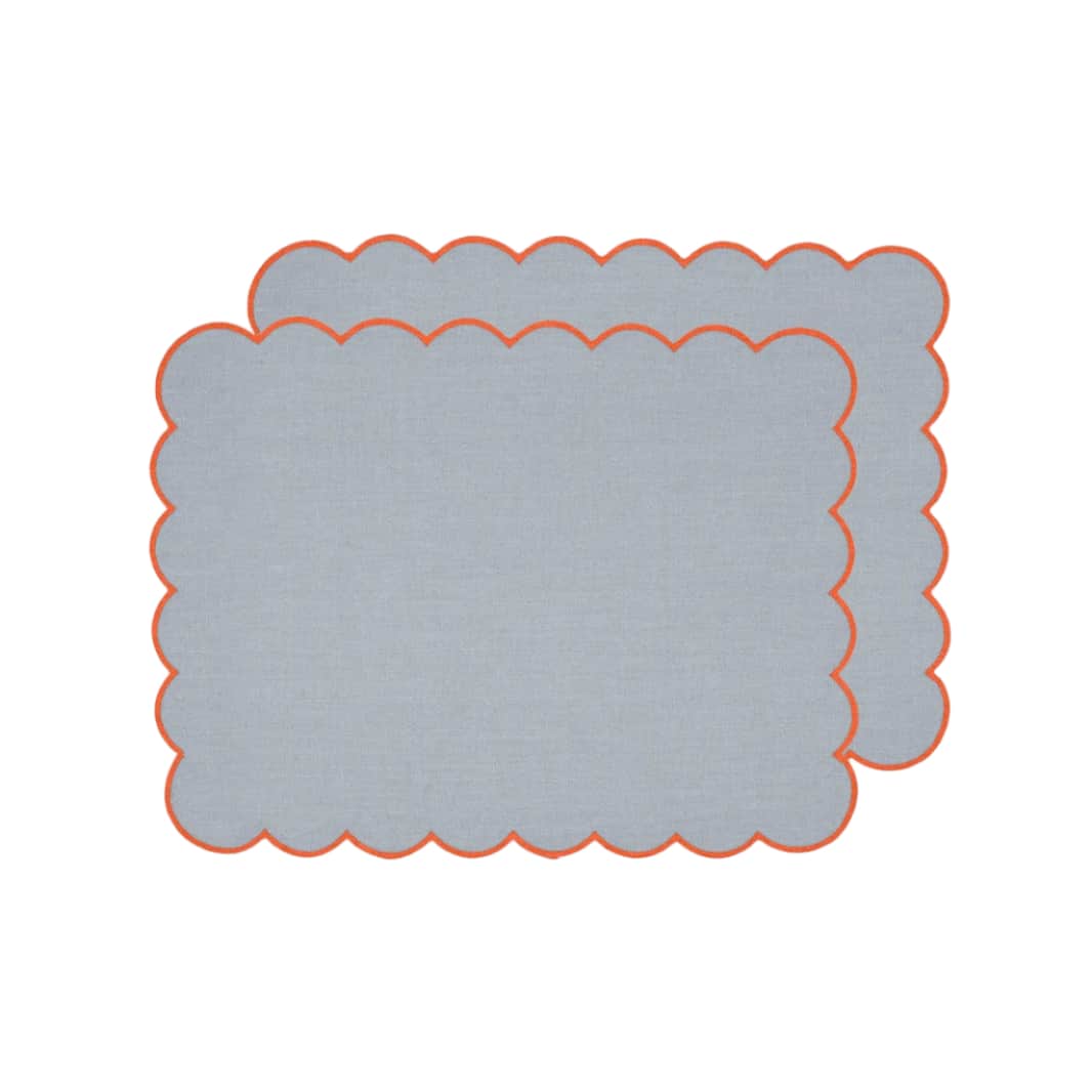 Zero-Waste Scalloped Linen Placemats Sky Blue - Set of 2