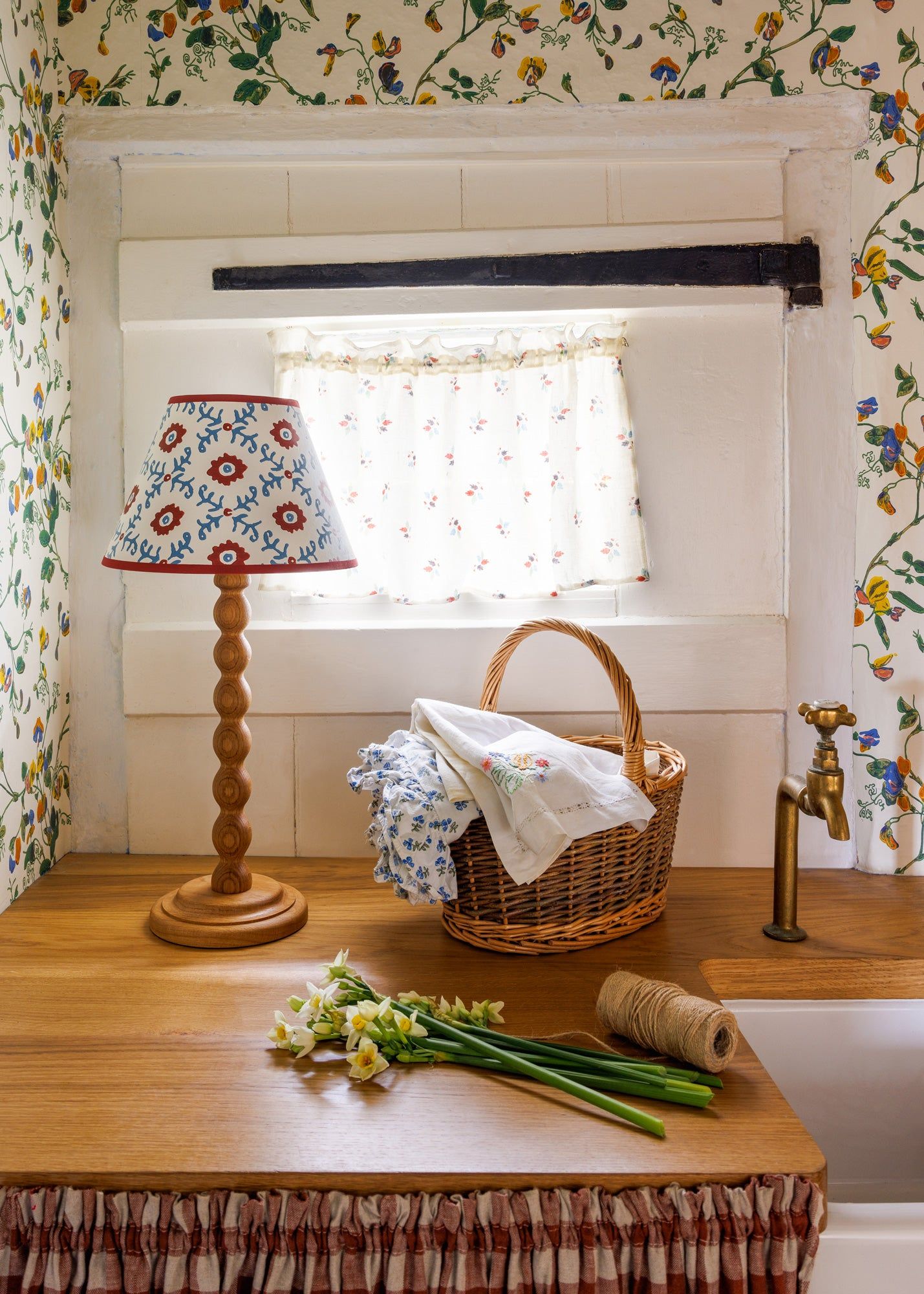 Folk Flower Lampshade - Red / Blue
