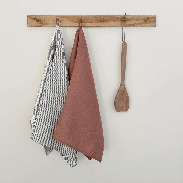100% Linen Tea Towels OEKO-TEX® Certified – Faded Blush + Stripe