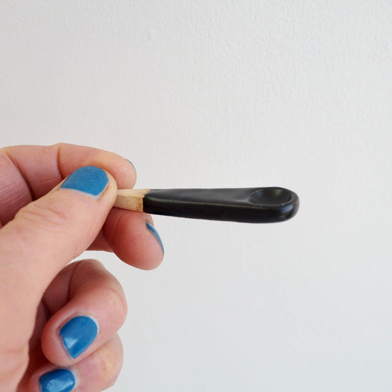 Handmade Mini Black Satin Pottery Salt / Spice Spoon