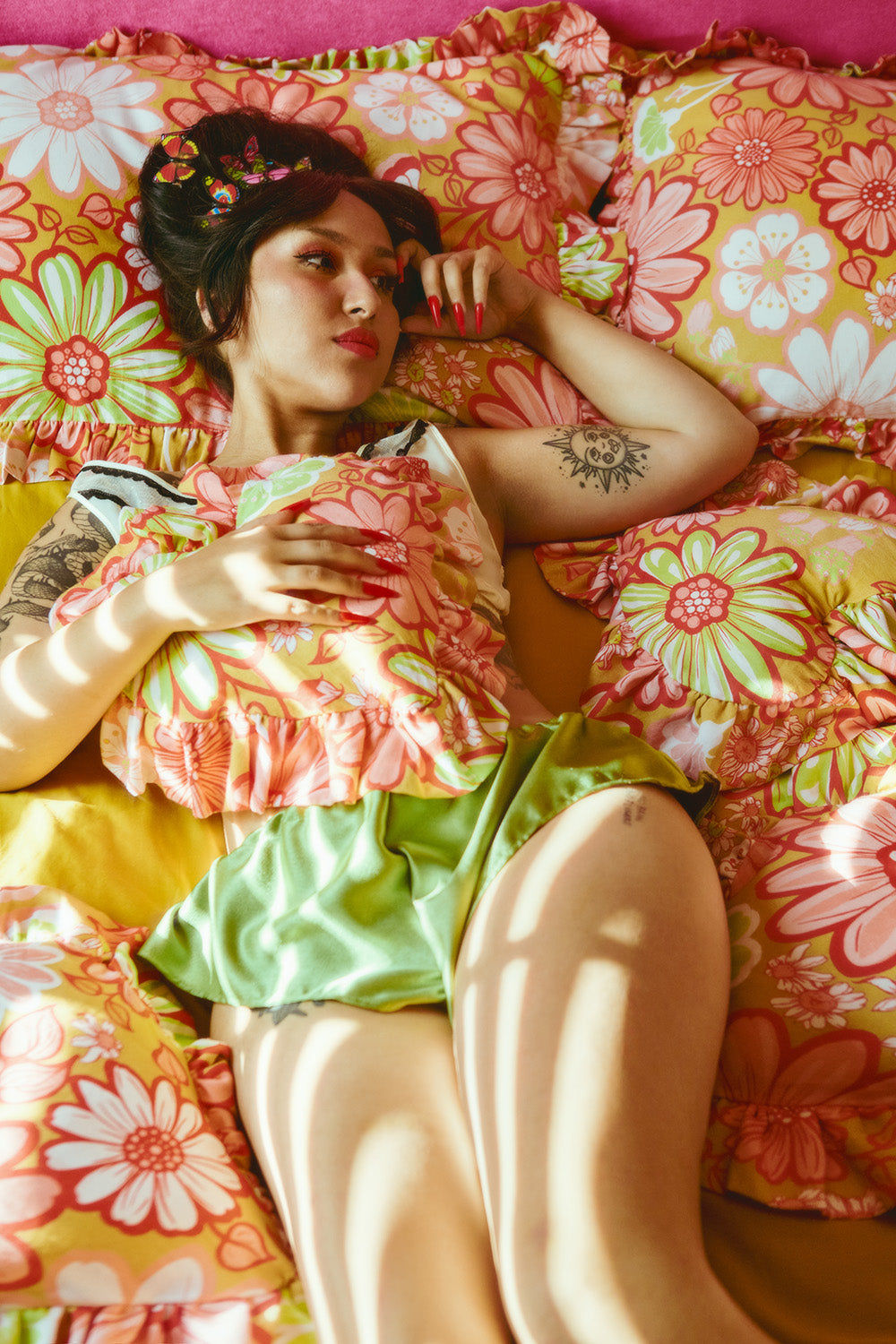 Young Hearts Ruffle Cushion in Gladys