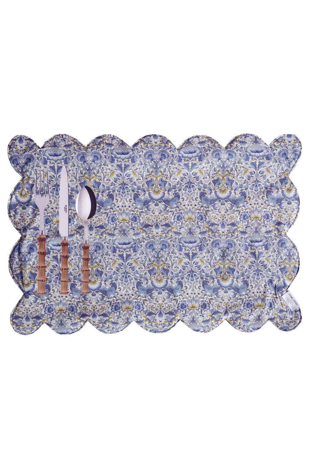 Reversible Scalloped Placemat Made With Liberty Fabric Lodden China Blue & Sambourne Yellow