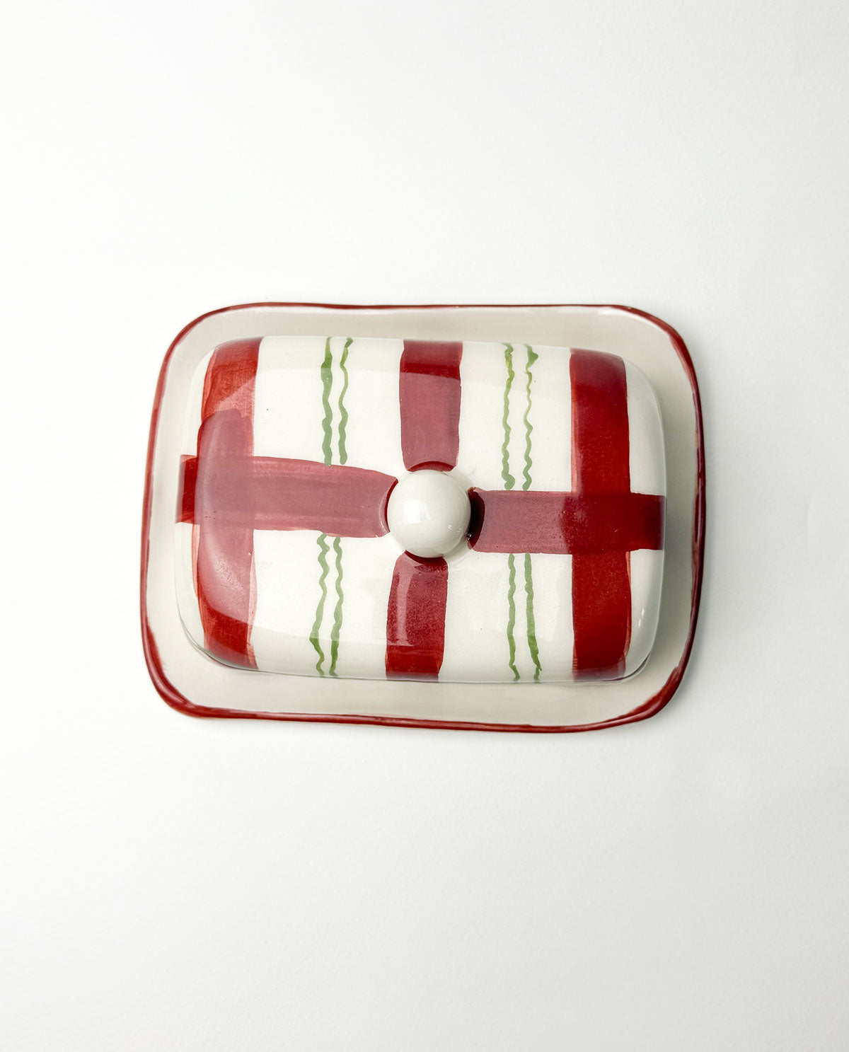 Handcrafted Plaid Ceramic Butter Dish