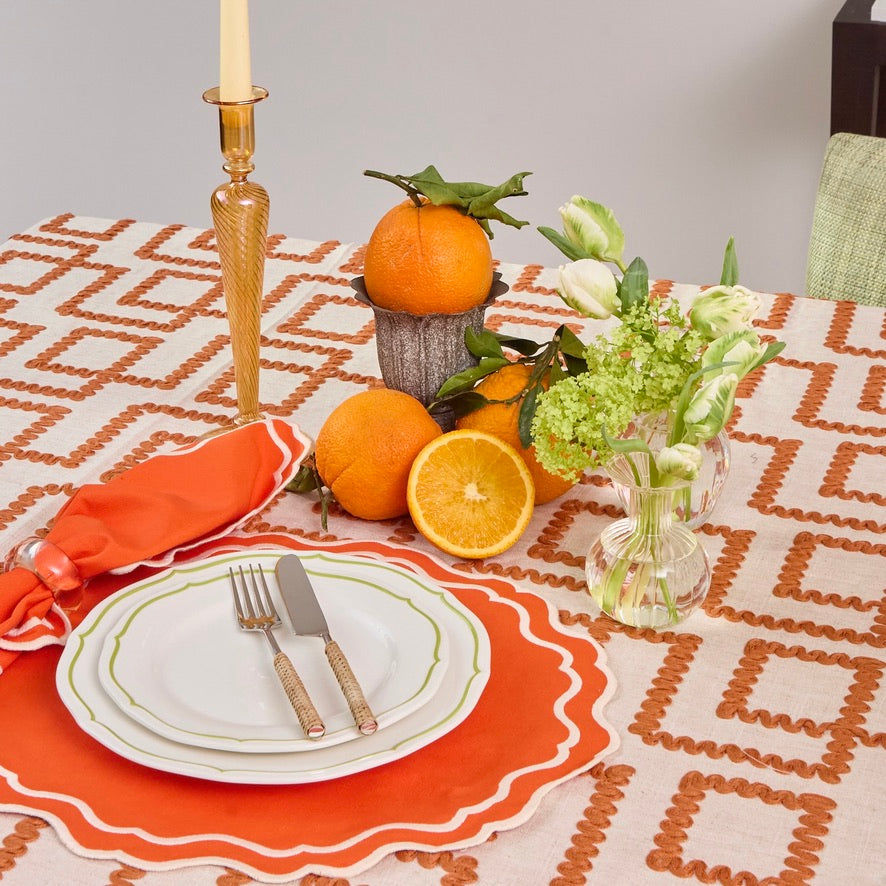 Burnt Orange Rickrak Linen Tablecloth