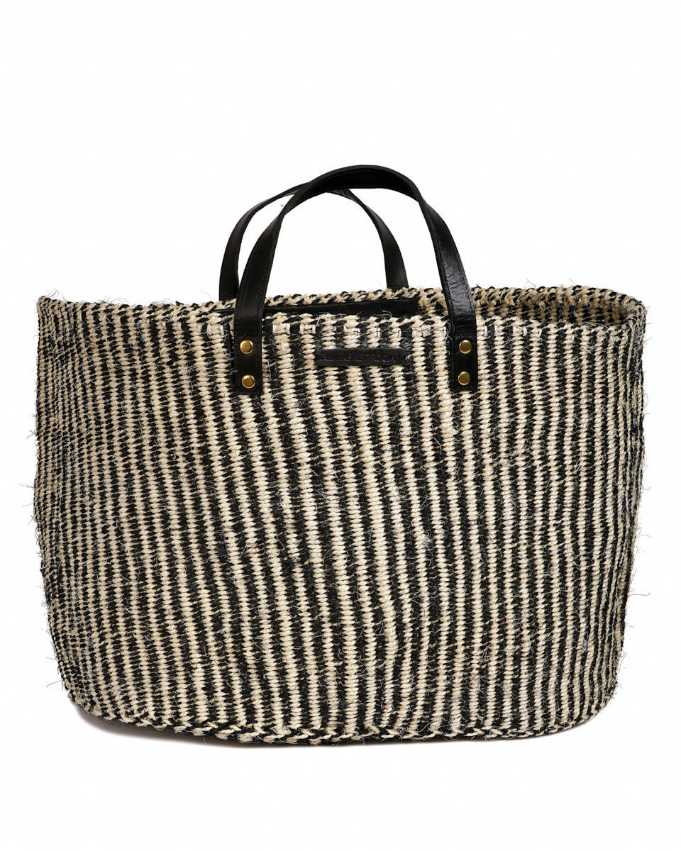 SALAMU: Black and Natural Pinstripe Sisal Shopper