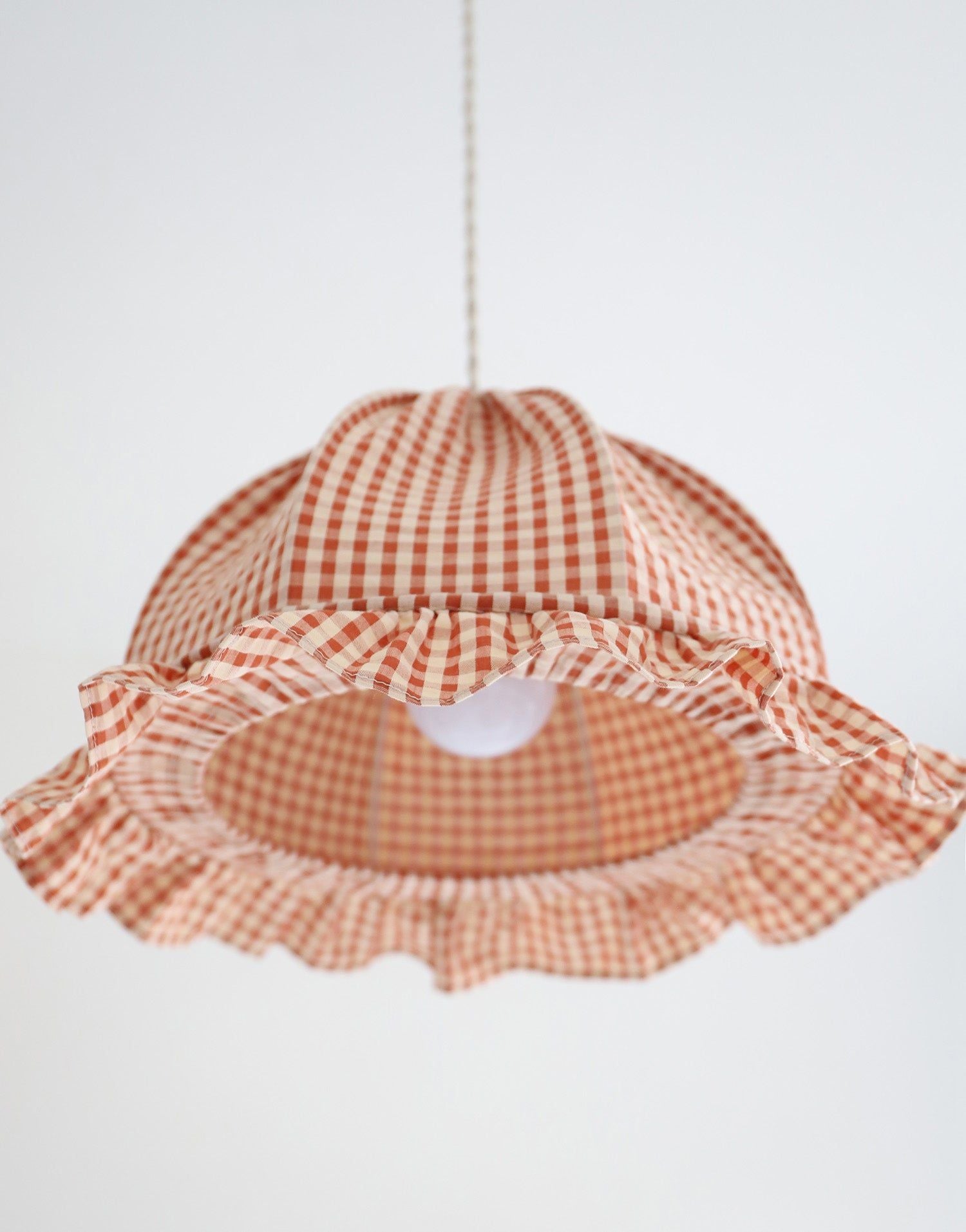 Rounded Dome Pendant Light with Ruffles, Margaret "Gingham" Print