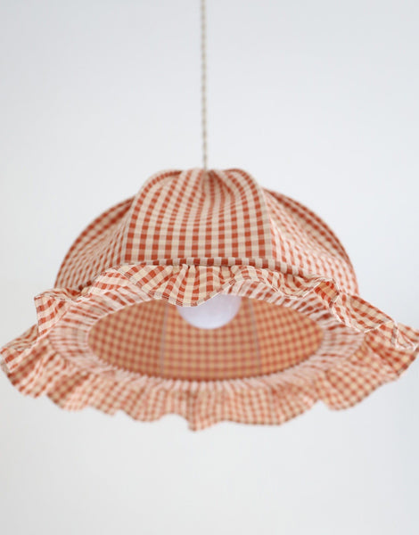 Rounded Dome Pendant Light with Ruffles, Margaret "Gingham" Print