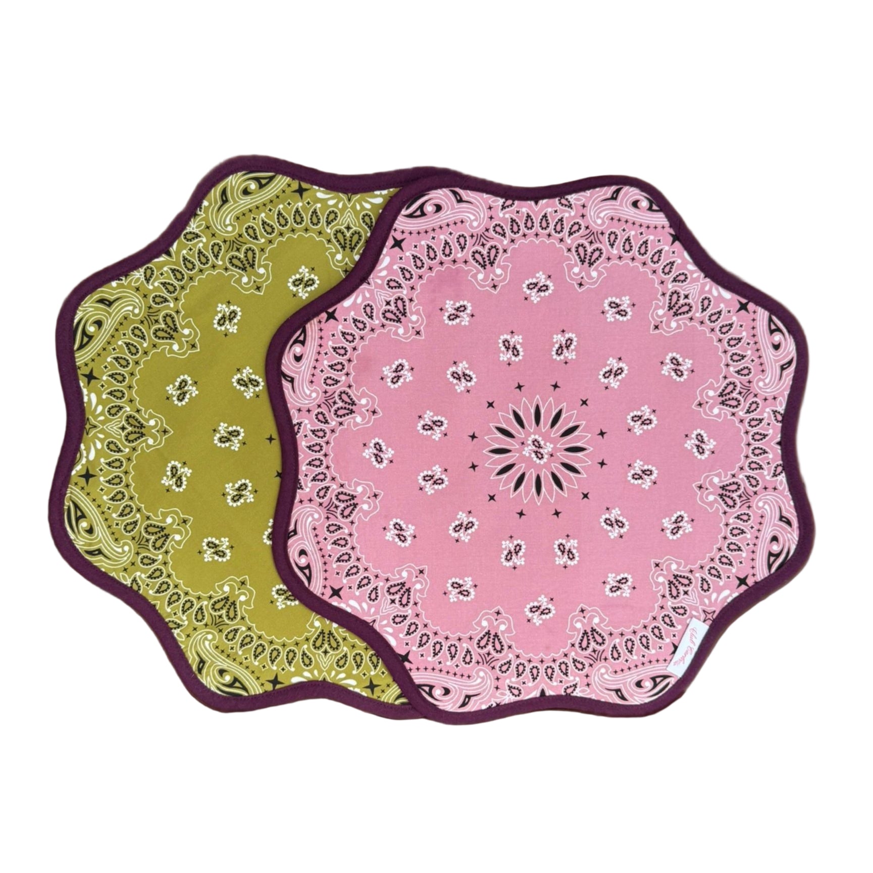 Set of 2 Two-Sided Lily Paisley Placemats Olive/Pink