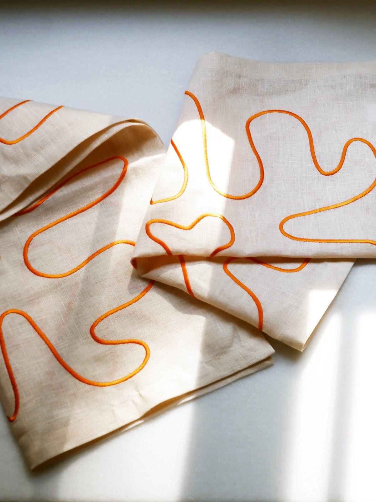 Pair of Embroidered Linen Napkins Orange