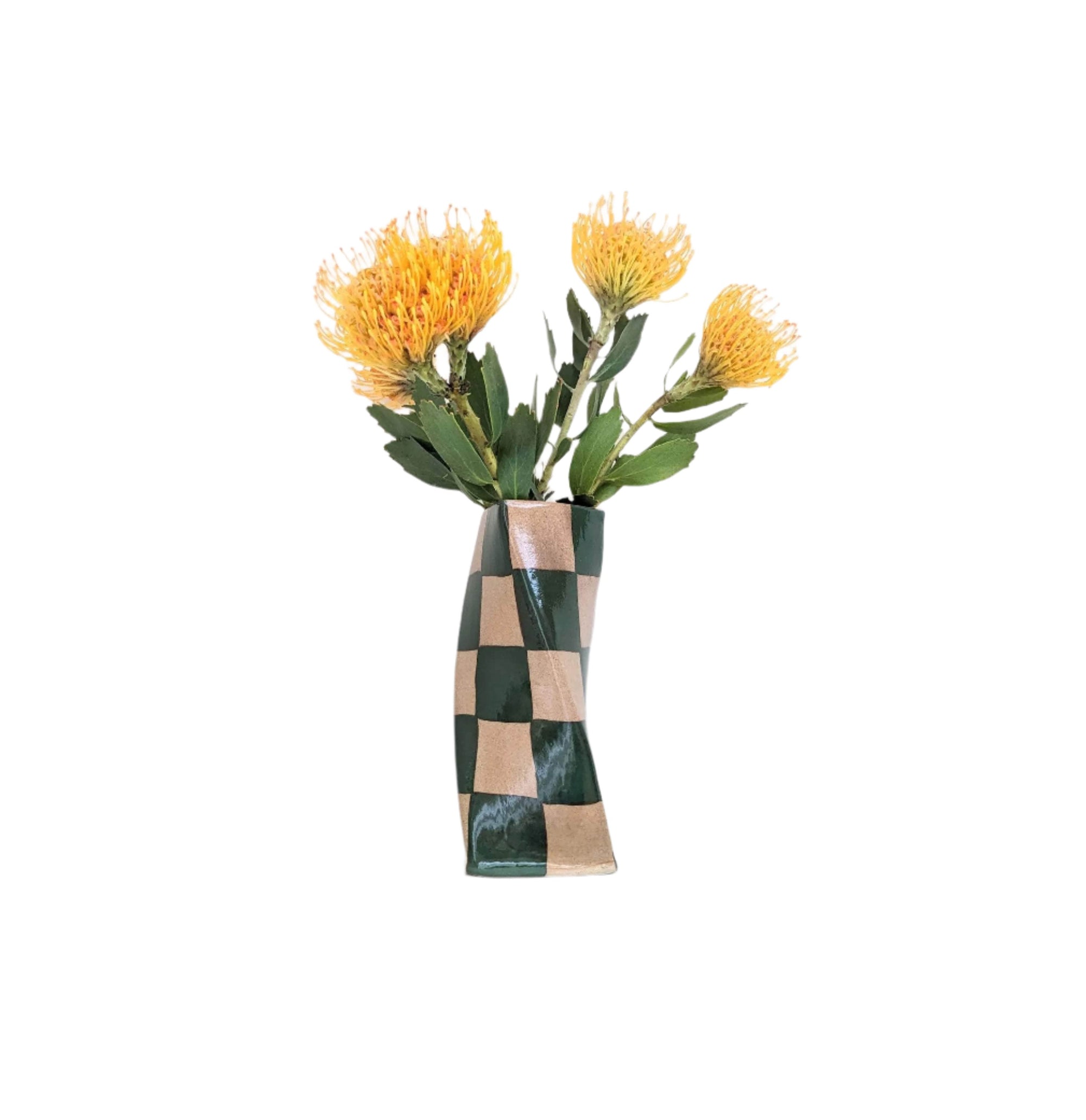 Green Check Twist Vase