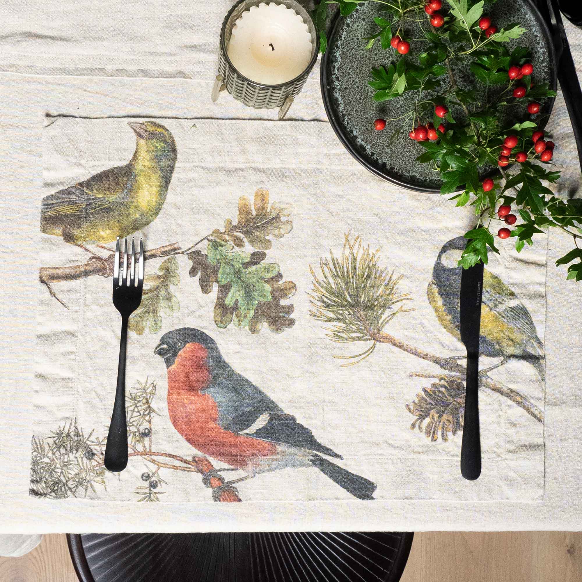 Linen Placemats SMALL BIRDS Set of 2