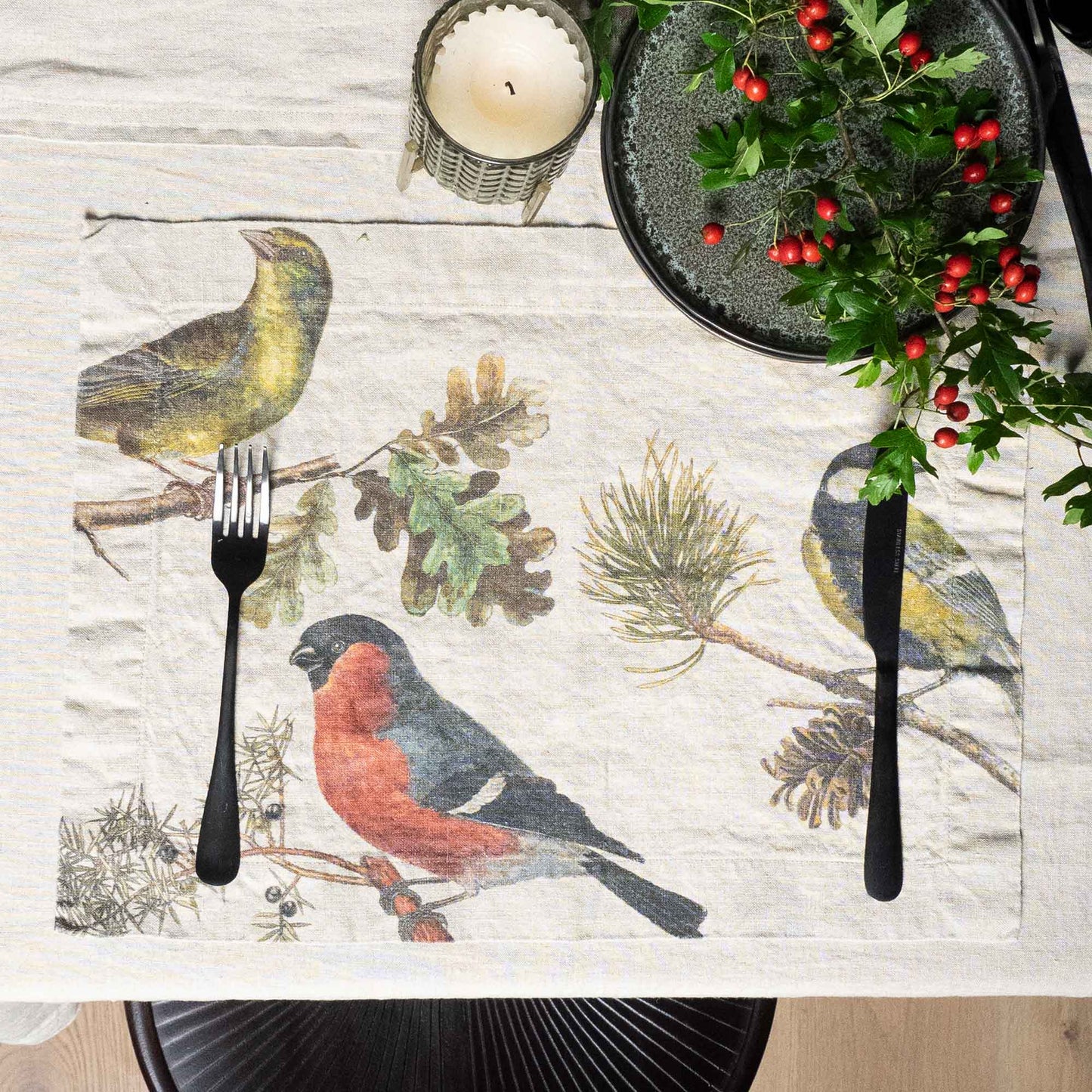 Linen Placemats SMALL BIRDS Set of 2