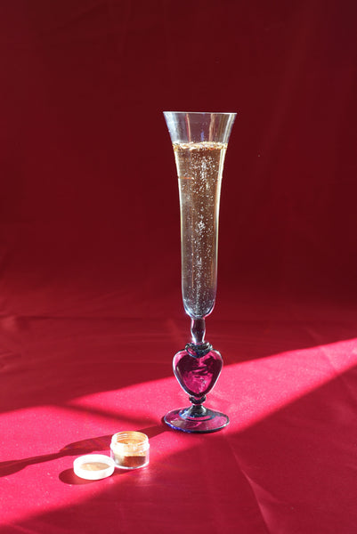 A Pair of Hand Blown Champagne Flutes with Heart
